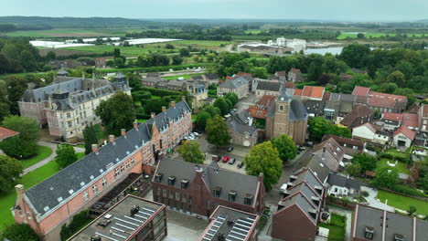 Aerial-Establishing-View-of-Oud-Rekem-Village-in-Lanaken,-Belgium