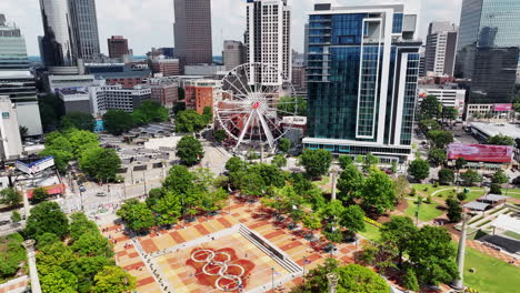 Aerial-view-of-Olympic-rings-in-park-in-city