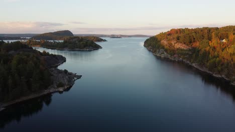 Slow-drone-flight-over-the-largest-fjord-in-Sweden