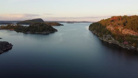 Drone-flight-over-a-large-fjord-in-Sweden
