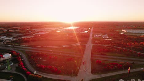 Monee-Illinois,-beautiul-aerial-at-sunset