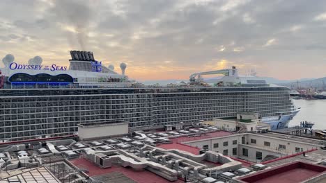 Quantum-Ultra-class-cruise-ship,-namely-Royal-Caribbean-,-docked-at-the-cruise-port-of-Naples,-Italy