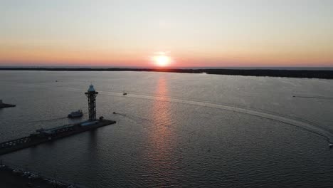 Lake-Erie-at-Sunset-in-Erie-Pennsylvania-with-Bicentennial-Tower-Descending
