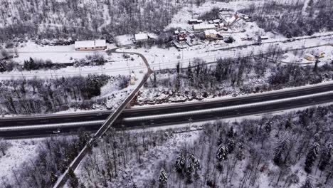 Highway-in-European-rural,-aerial-view