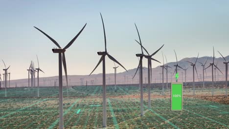Rows-of-turbines-harness-the-power-of-the-wind-to-generate-electricity-and-charge-batteries---3D-Overlay