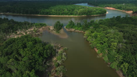 Aerial-View-Of-Swamps-At-Riverfront-Park-Near-Twin-City,-Little-Rock-In-Arkansas,-USA
