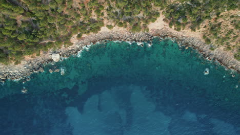 Rocky-Coastline-At-Ferros-De-Can-Poloni,-Deià,-Mallorca,-Spain---Aerial-Top-Down