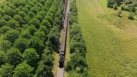 Drone-tracking-of-a-steam-locomotive,-Martel-in-Lot,-France