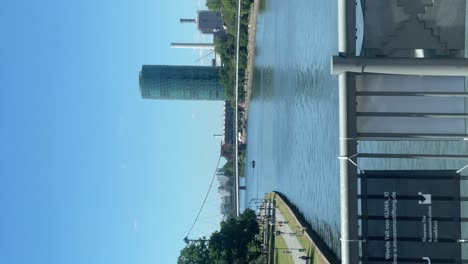 Driving-Across-River-Main-In-Frankfurt