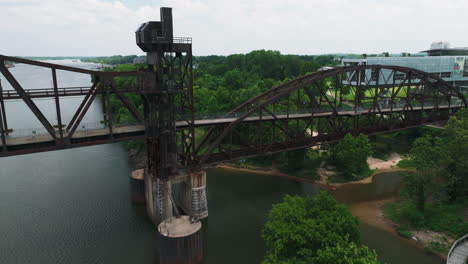 Drone-Shot-Of-Junction-Bridge-In-Little-Rock,-AR,-USA