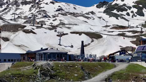 Tourists,-visitors-and-employees-at-the-ski-resort-of-Kitzsteinhorn,-Central-Eastern-Alps-in-Austria