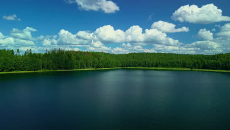 Beautiful,-large-lake-in-a-forested-wilderness-wonderland---aerial-view