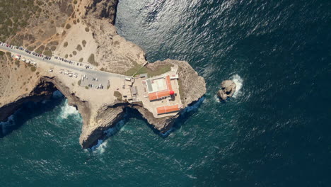 Aerial-overhead-view-of-the-Cape-Saint-Vicente-lighthouse-located-on-top-of-the-cliffs-at-the-most-southwestern-point-of-Portugal