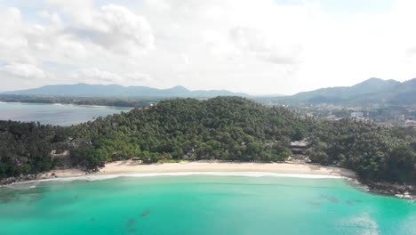 Empty-luxury-beach-Pansea-in-Phuket,-elevated-view-of-popular-holiday-destination-in-Thailand,-southeast-Asia