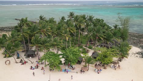 Guyam-Island-village-surrounded-by-palm-trees-aerial-view,-Philippines