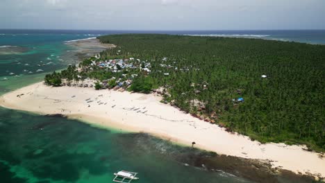 Aerial-view-of-Siargao-island-white-sand-beach-coastline,-Philippines