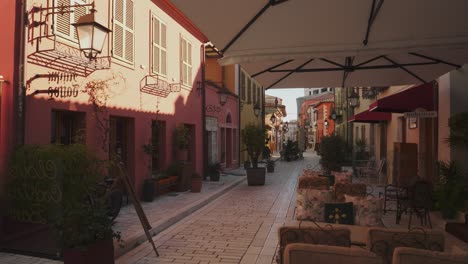 Street-Alleyway-Bar-In-Vlore-Old-Town-In-Albania,-Tourist-travel-Destination