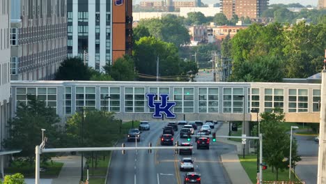 University-of-Kentucky-logo-on-indoor-bridge-over-road-at-medical-center-on-college-campus-in-Lexington-KY
