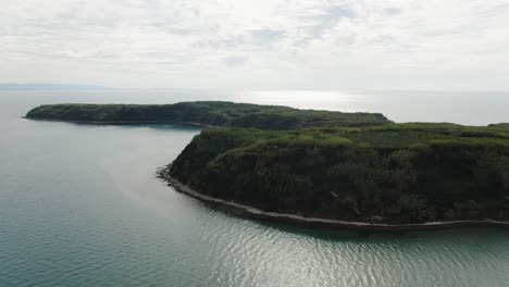 A-drone-shot-of-a-green-island-on-the-Croatian-coastline