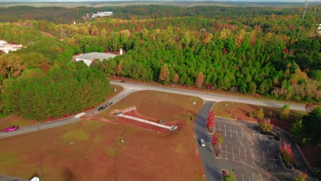Aerial-view-of-beautiful-highway-and-Dawson-Forest-in-Dawsonville,-Georgia