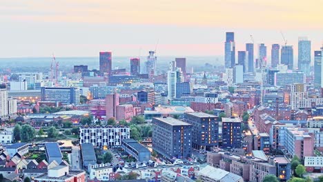 Aerial-panorama-Manchester-City-skyline-with-glass-office-skyscrapers