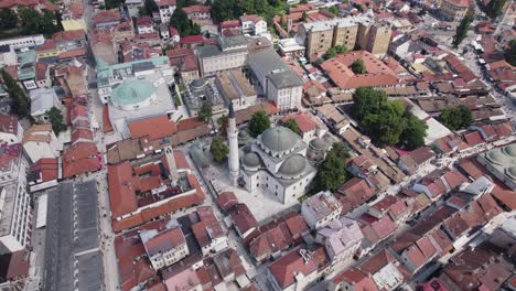 Gazi-Husrev-beg-Mosque,-Sarajevo-Aerial-panoramic-View.-Bosnia
