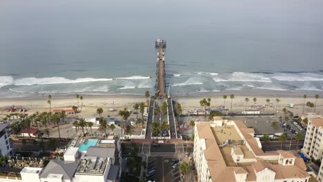Drone-view-of-the-pier-in-Oceanside,-California