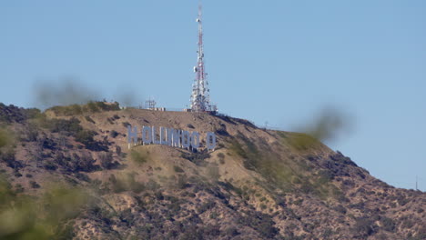 Long-lens-view-of-Hollywood-Sign-and-hills