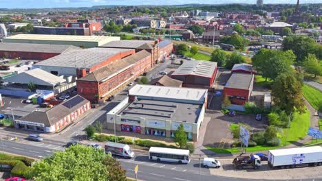 Business-Buildings-And-Daytime-Traffic-On-The-Street-In-Rotherham,-UK
