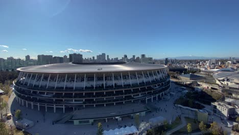 Aerial-view-of-Tokyo,-Japan-brand-new-National-stadium-for-Olympic-summer-games