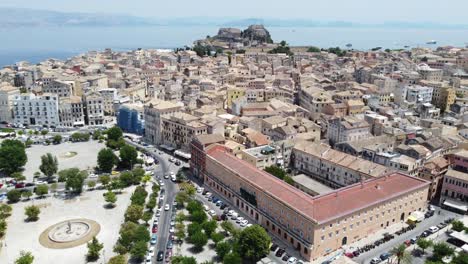 Aerial-view-of-Corfu-town-skyline-in-Corfu-island,-Greece