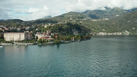 AERIAL:-Coast-of-Menaggio-Town-in-Lake-Como-on-a-Sunny-Day