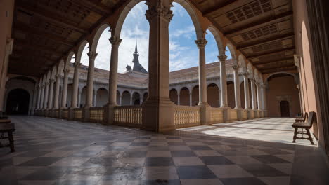 Timelapse-inside-of-Alcázar-de-Toledo-in-Toledo-Imperial-City,-Spain