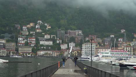 La-Gente-Camina-Con-Sombrillas-Cerca-Del-Lago-Como.