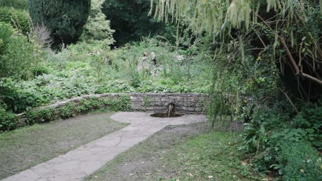 Kleiner-Brunnen-In-Kelchbrunnengärten-In-Glastonbury,-England,-4K-Zeitlupe