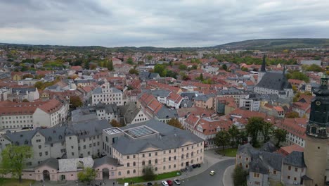 Smooth-aerial-top-view-flight-Weimar-old-town-cultural-city-Thuringia-germany-fall-23