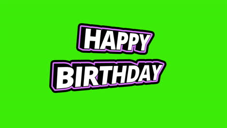 Feliz-Cumpleaños-Animación-De-Texto-Hinchable-3d-Con-Marco-Morado-Y-Letras-Giratorias---Fondo-Verde