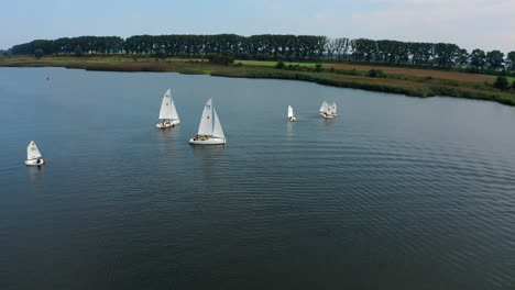 Panoramic-aerial-shot-of-yachts-on-the-river