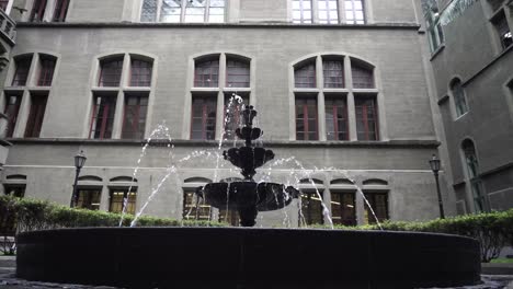 structure-of-a-museum,-castle,-old-house,-with-an-imposing-water-fountain-in-its-garden