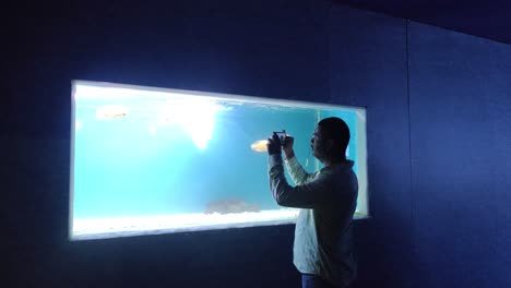 Un-Niño-Está-Fotografiando-Peces-En-Un-Acuario