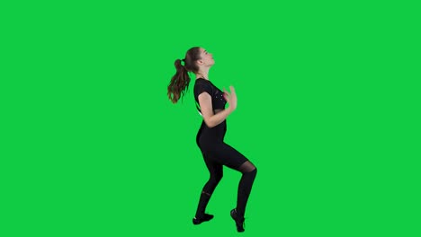 Glamouröser-Greenscreen-Tanz,-Wunderschöne-Tänzerin-Im-Auffälligen-Schwarzen-Body