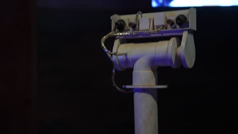 Martian-rover-replica-turret-at-a-museum-display-in-the-Futuroscope-theme-park,-Close-up-shot