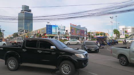 Busy-intersection-and-roundabout-with-heavy-traffic-caused-by-influx-of-vehicles