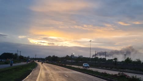 Close-up-cinematic-POV-shot-of-an-wet-asphalt-road