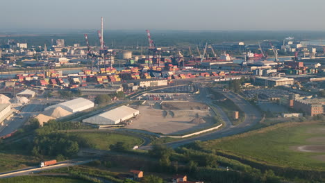 Time-lapse-of-industrial-and-port-area-of-Ravenna,production-district-is-made-up-of-a-chemical-and-petrochemical-pole,-thermoelectric-and-metallurgical-plants