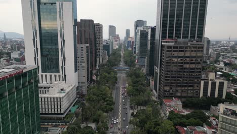 Reforma-Avenue,-its-buildings,-and-the-cityscape-of-Mexico-City