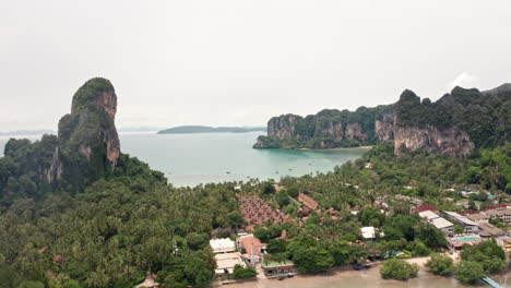 Aerial-View-of-Railay-Beach-and-Resorts-in-Krabi,-Thailand