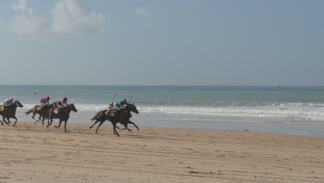 Carrera-De-Caballos-Profesional-En-La-Playa-De-Zahara-De-Los-Atunes,-España.