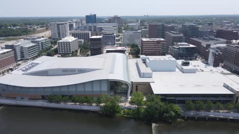 DeVos-Convention-Center,-Grand-Rapids,-Michigan,-USA,-aerial-drone-view
