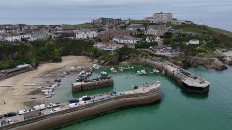 Panning-drone,aerial--Harbour-Newquay-Cornwall-UK-drone,aerial